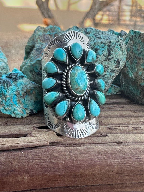Handmade Emerald Valley Turquoise Cluster & Sterling Silver 