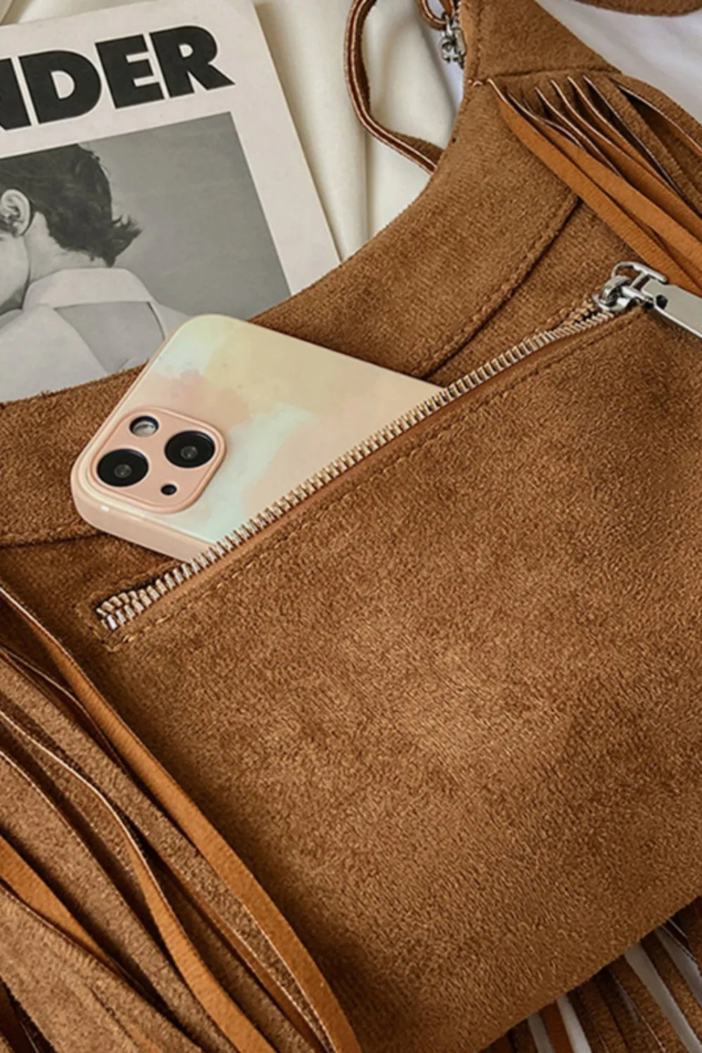 Suede Fringe Adjustable Strap Shoulder Bag 