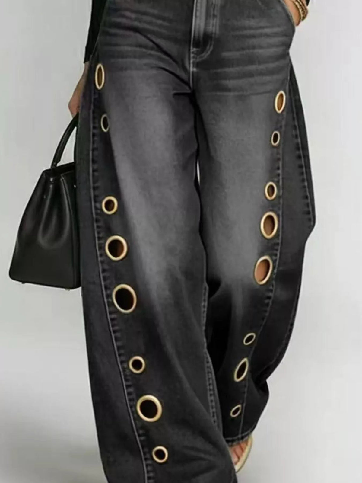 Wide Leg Jeans with Eyelet Details Trendsi