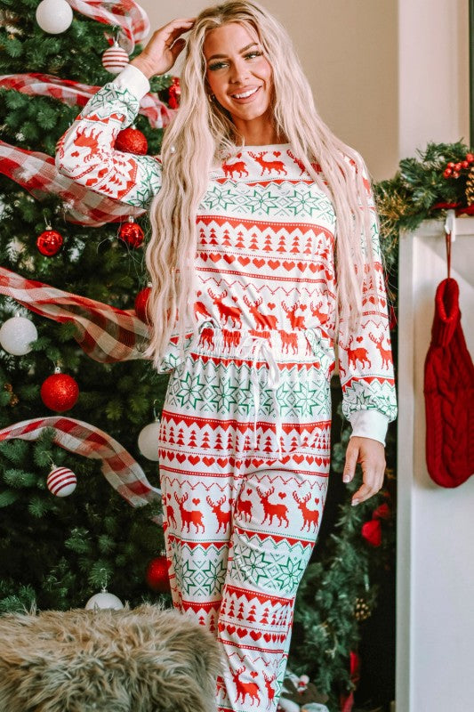 Christmas Reindeer Fair Isle Stripe Pajama Set 