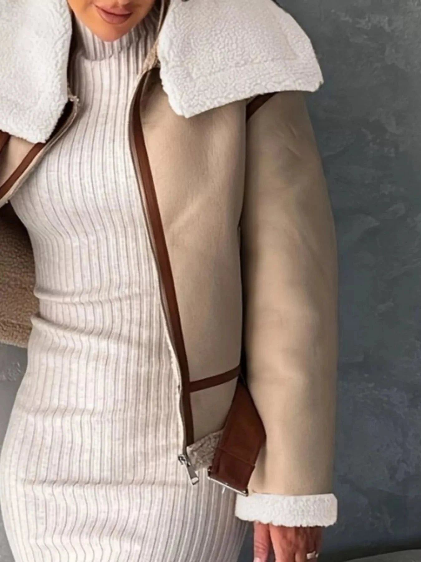 Shearling Lined Zip Up Jacket 