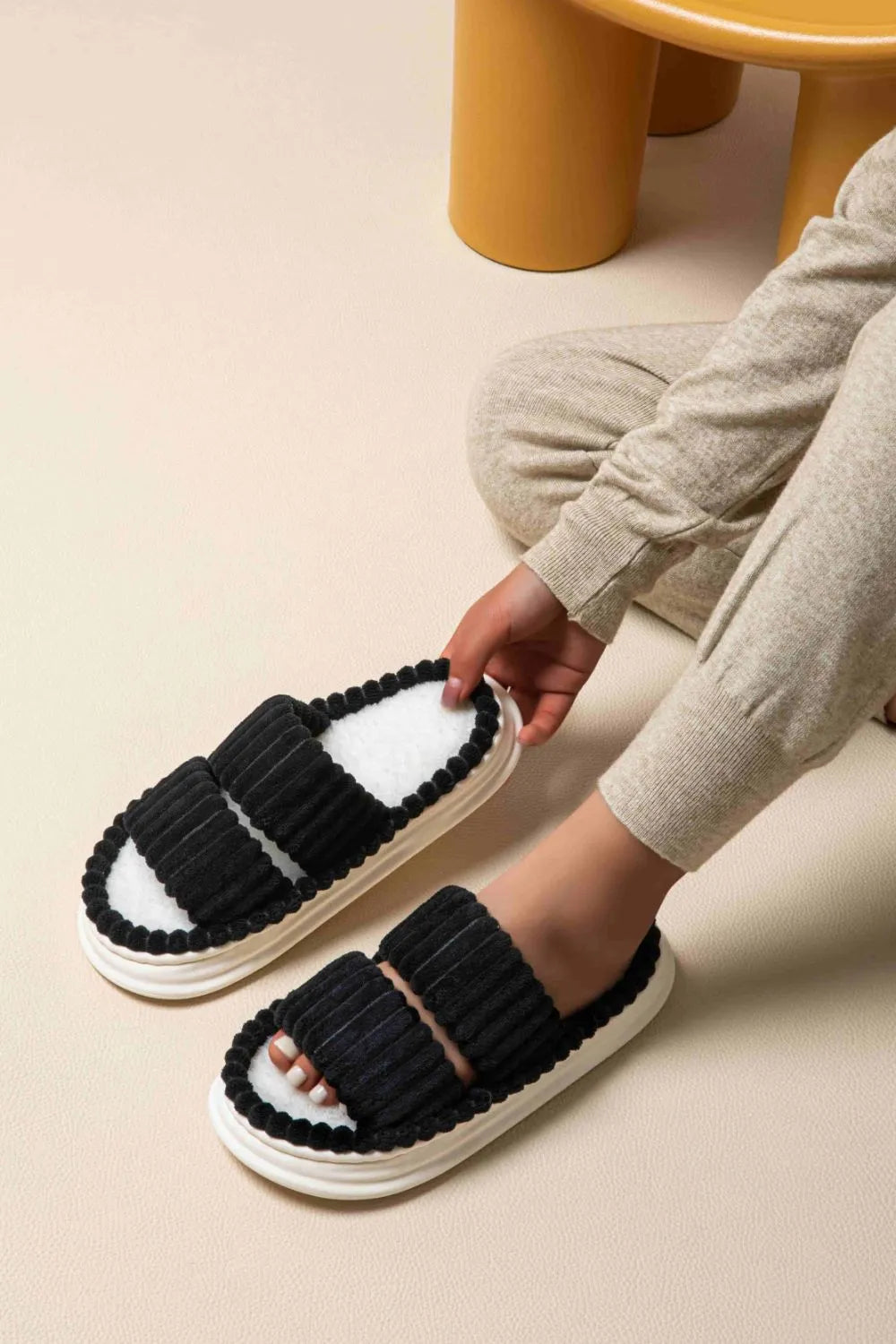 Open Toe Fluff Platform Slippers Trendsi