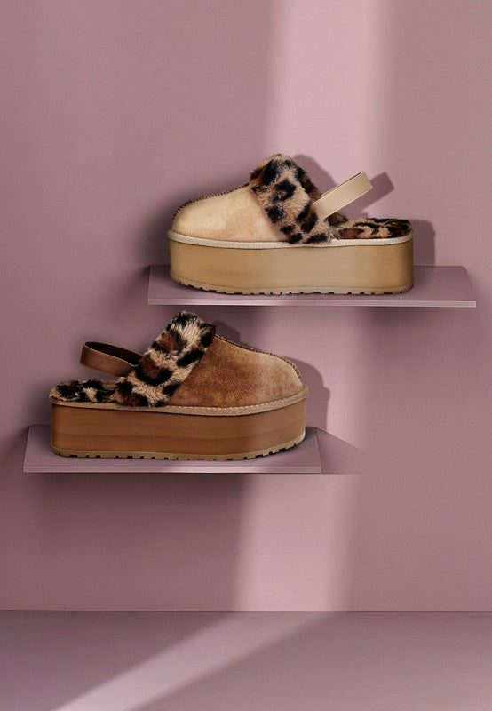 Kutchu Leopard Faux Fur Platform Classic Slingback 