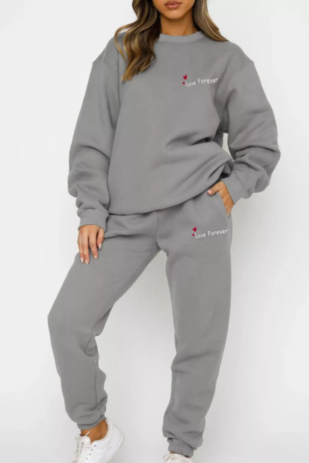 Round Neck Sweatshirt and Joggers Set Trendsi