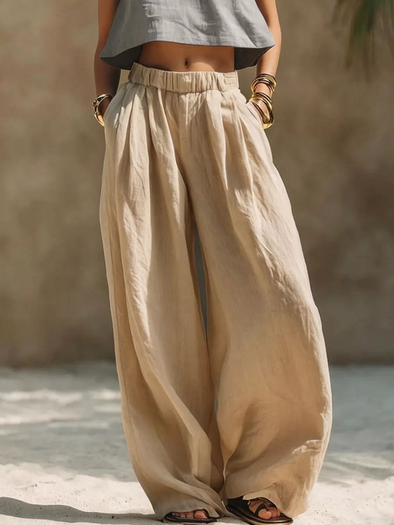 Full Size Elastic Waistband Wide Leg Pants Plus Size Trendsi