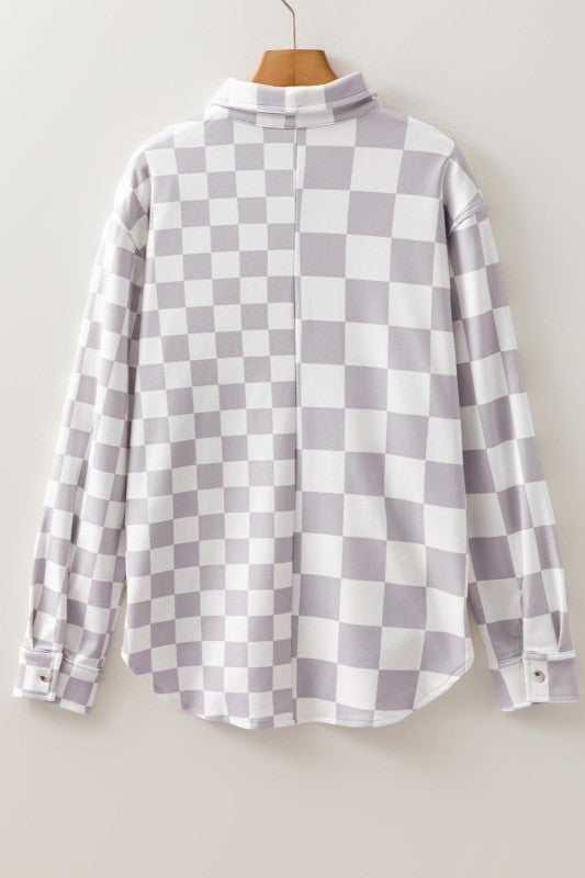 Checker Flap Pocket Button Front Shacket 