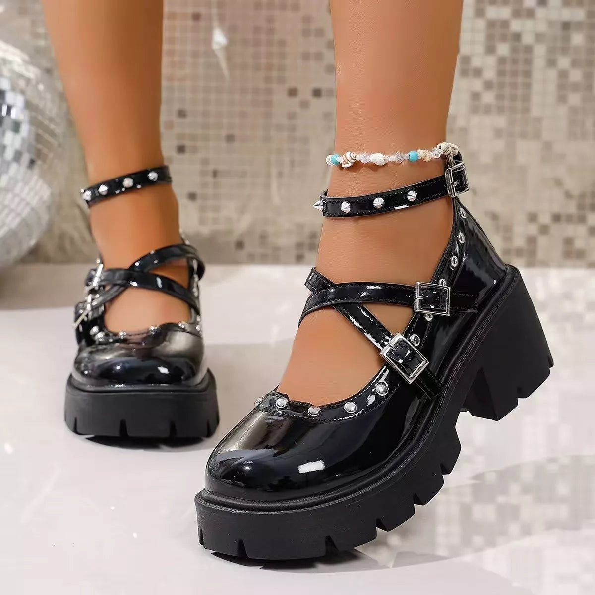 Platform Mary Jane Chunky Heel Sneakers Trendsi