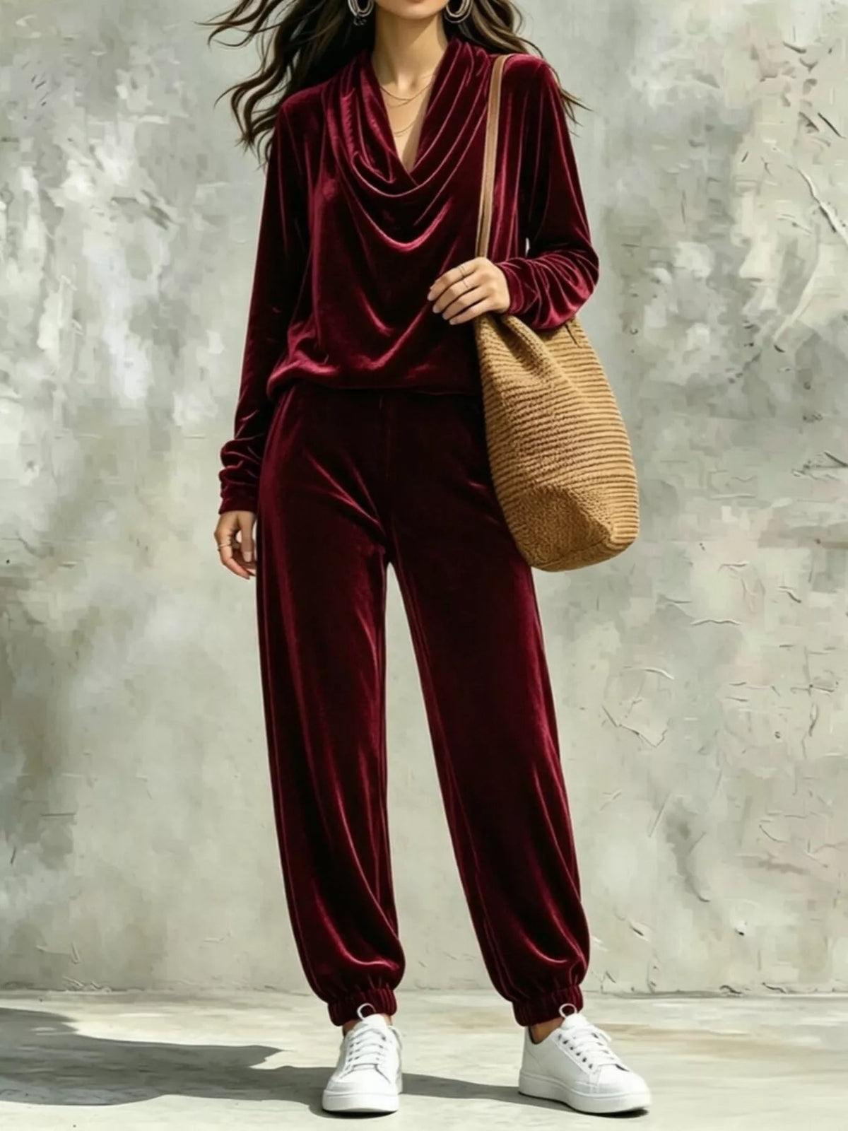 Cowl Neck Top and Joggers Set Trendsi