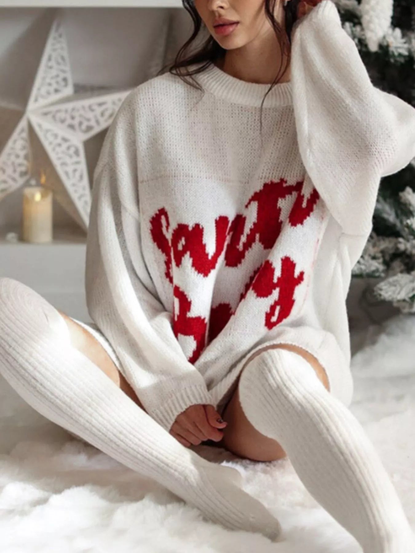 Christmas Letter Oversized Sweater Dress Trendsi