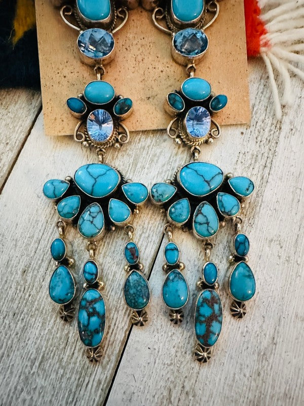 Navajo Turquoise, Topaz & Sterling Silver Chandeli 