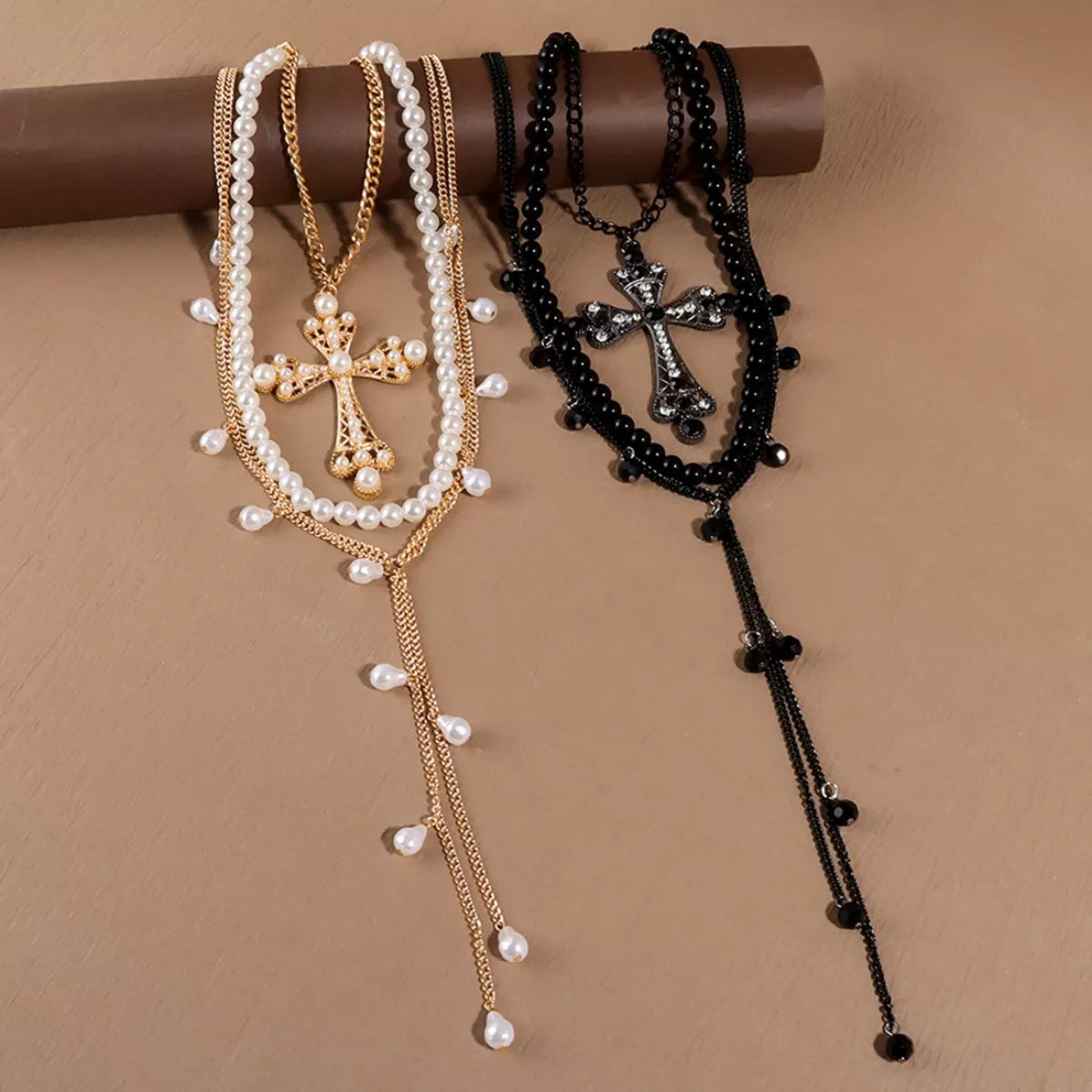Pearl Cross Pendant Necklace 3 Piece Set Trendsi