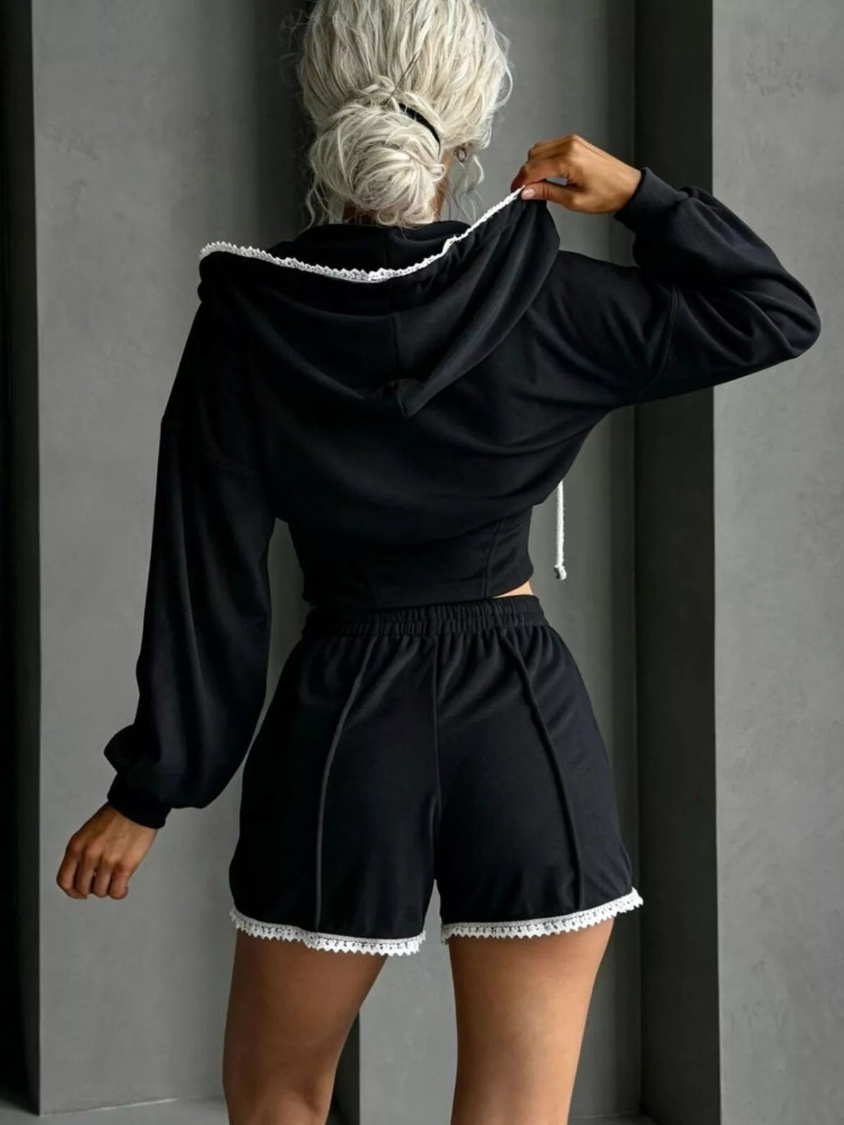 Drawstring Zip-Up Hoodie and Shorts Set 