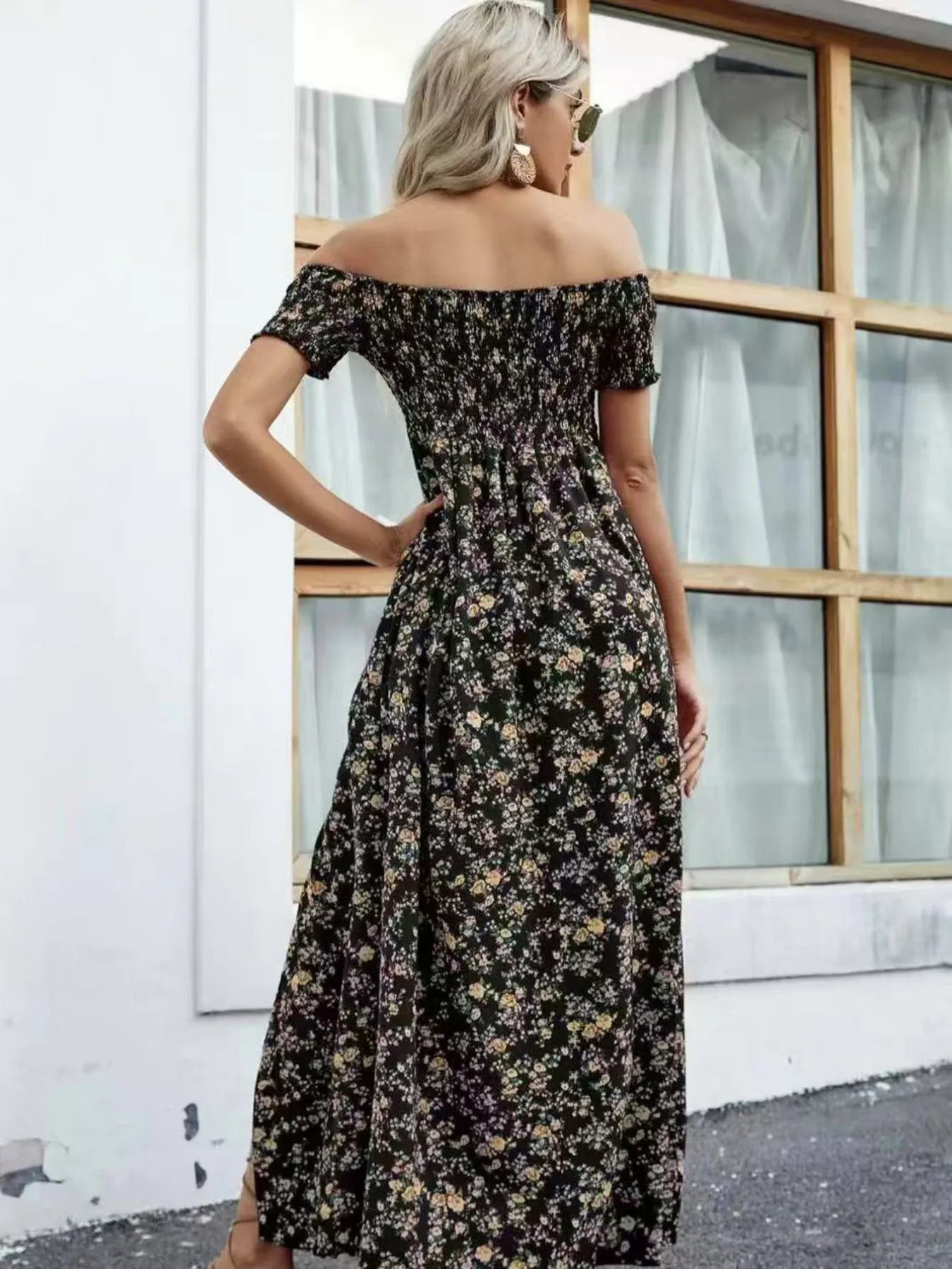 Full Size Slit Off-Shoulder Floral Midi Dress Plus Size Trendsi