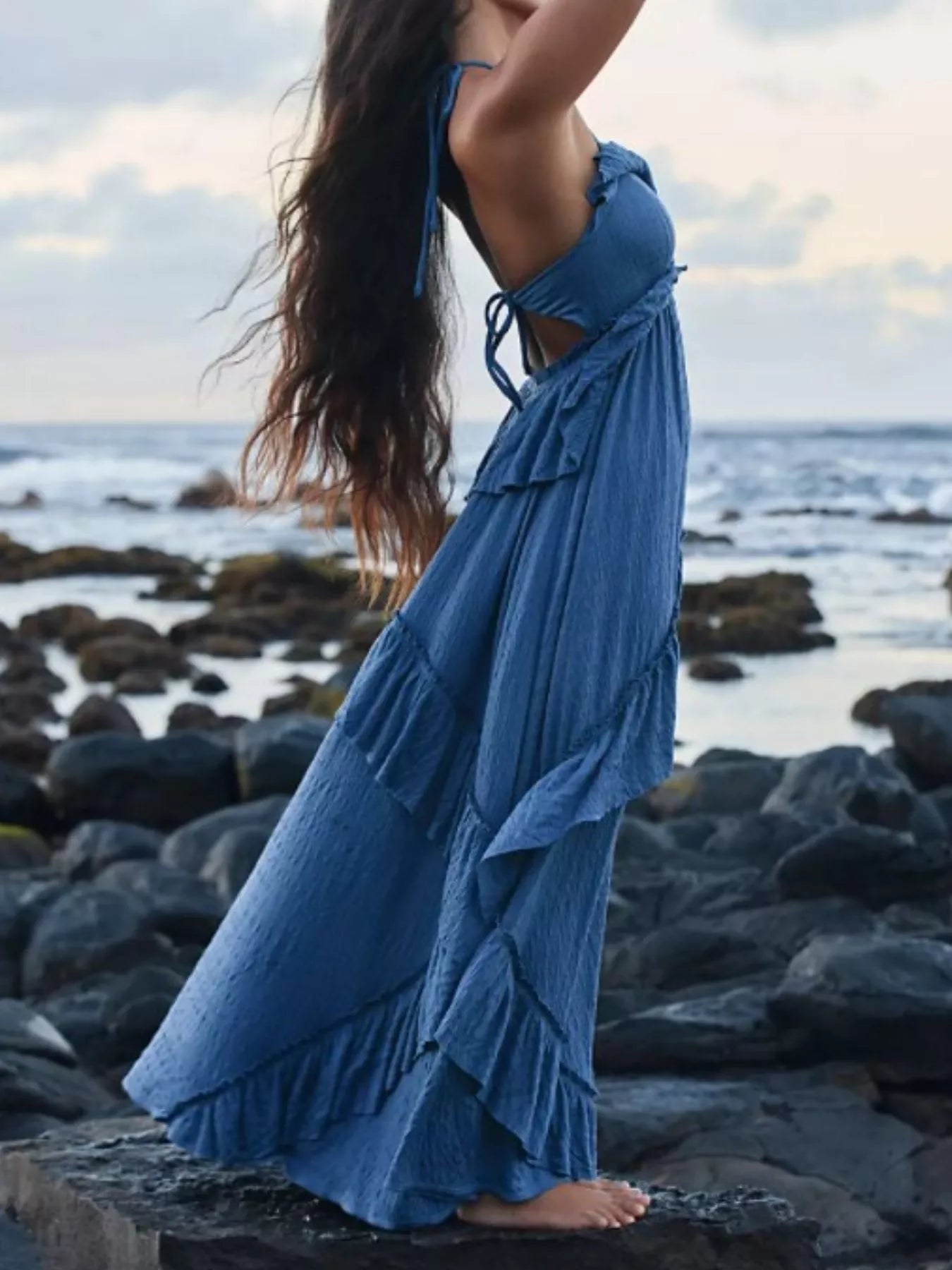 Ruffled Halter Neck Maxi Dress 