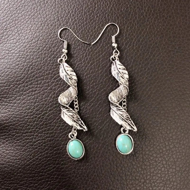 Alloy Leaf Artificial Turquoise Earrings Trendsi