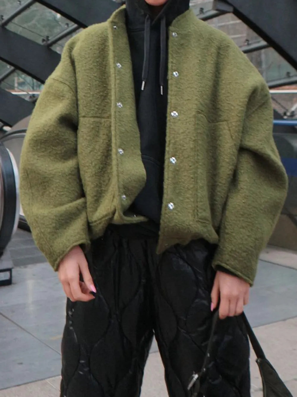 Full Size Snap Down Drop Shoulder Jacket 