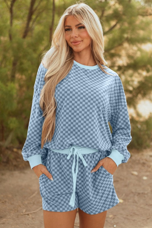 Checker Long Sleeve Pullover and Shorts Set JUNIPER BLVD