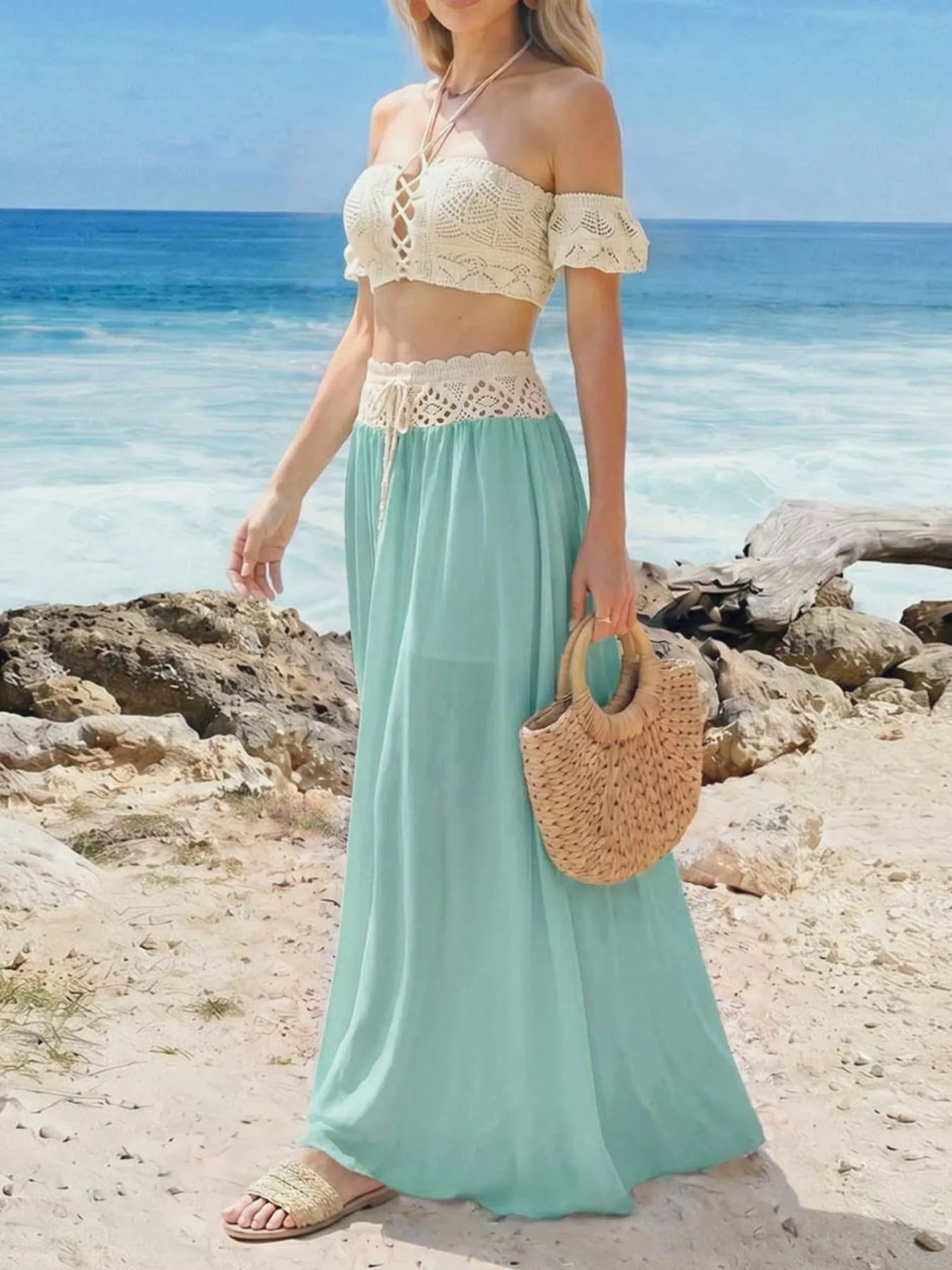Crochet Top and Maxi Skirt Set 