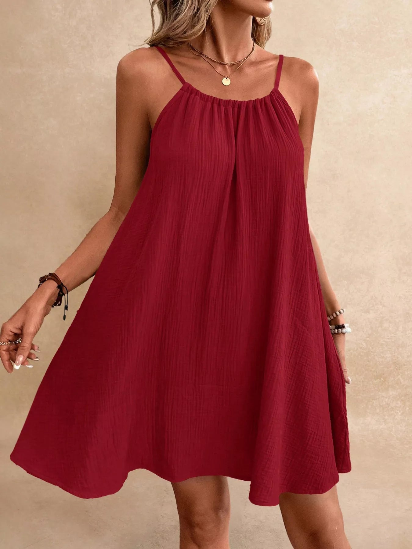 Casual Spaghetti Strap Gauze Dress Trendsi