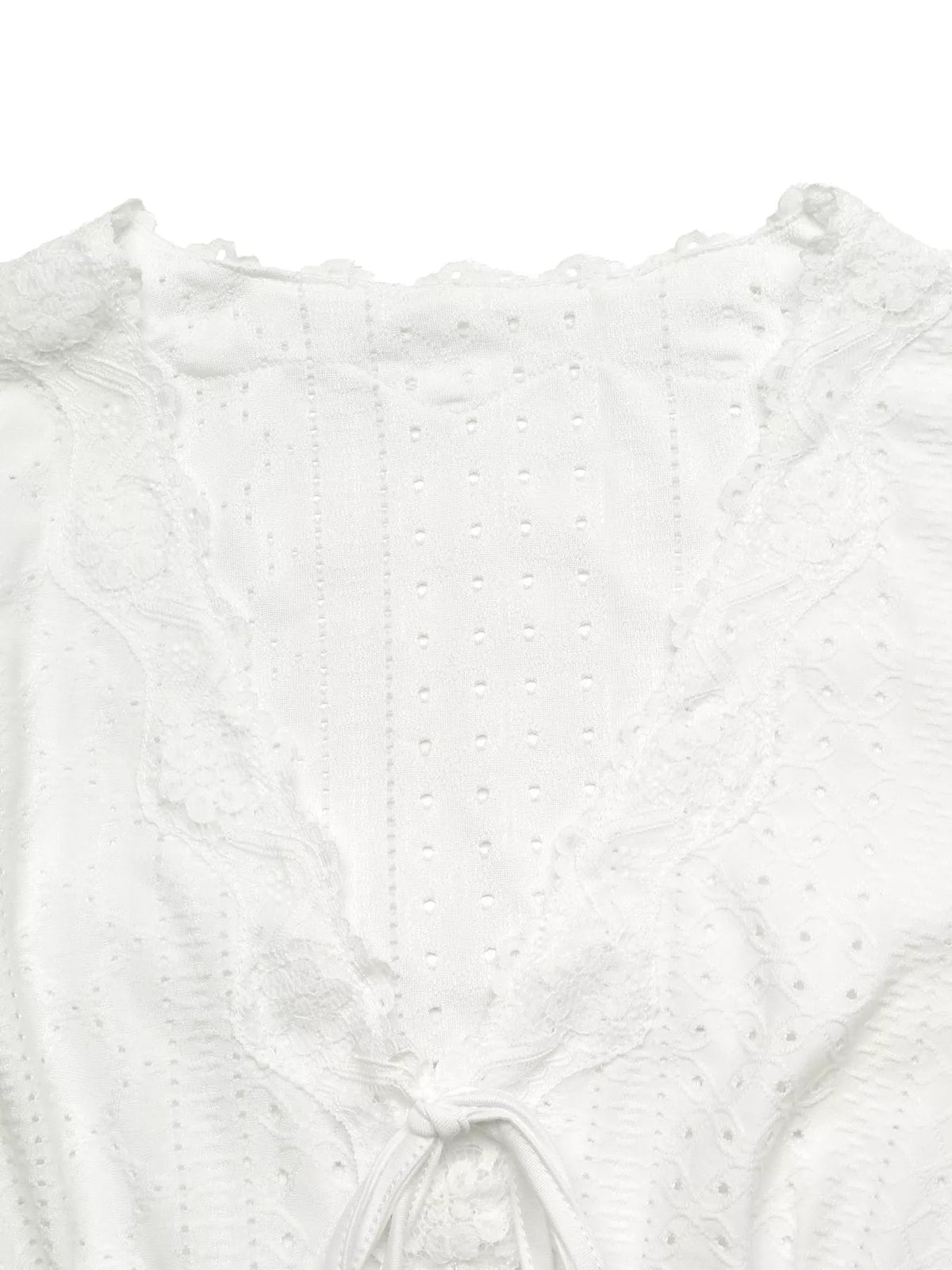 Eyelet V-Neck Long Sleeve T-Shirt Trendsi