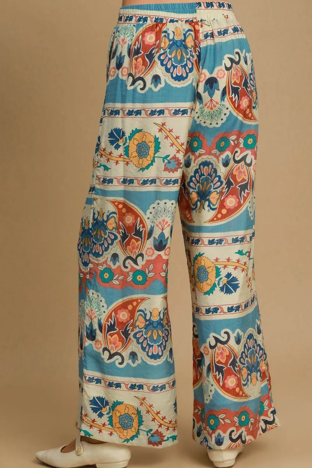Umgee Full Size Wide Leg Border Print Pants Plus Size 