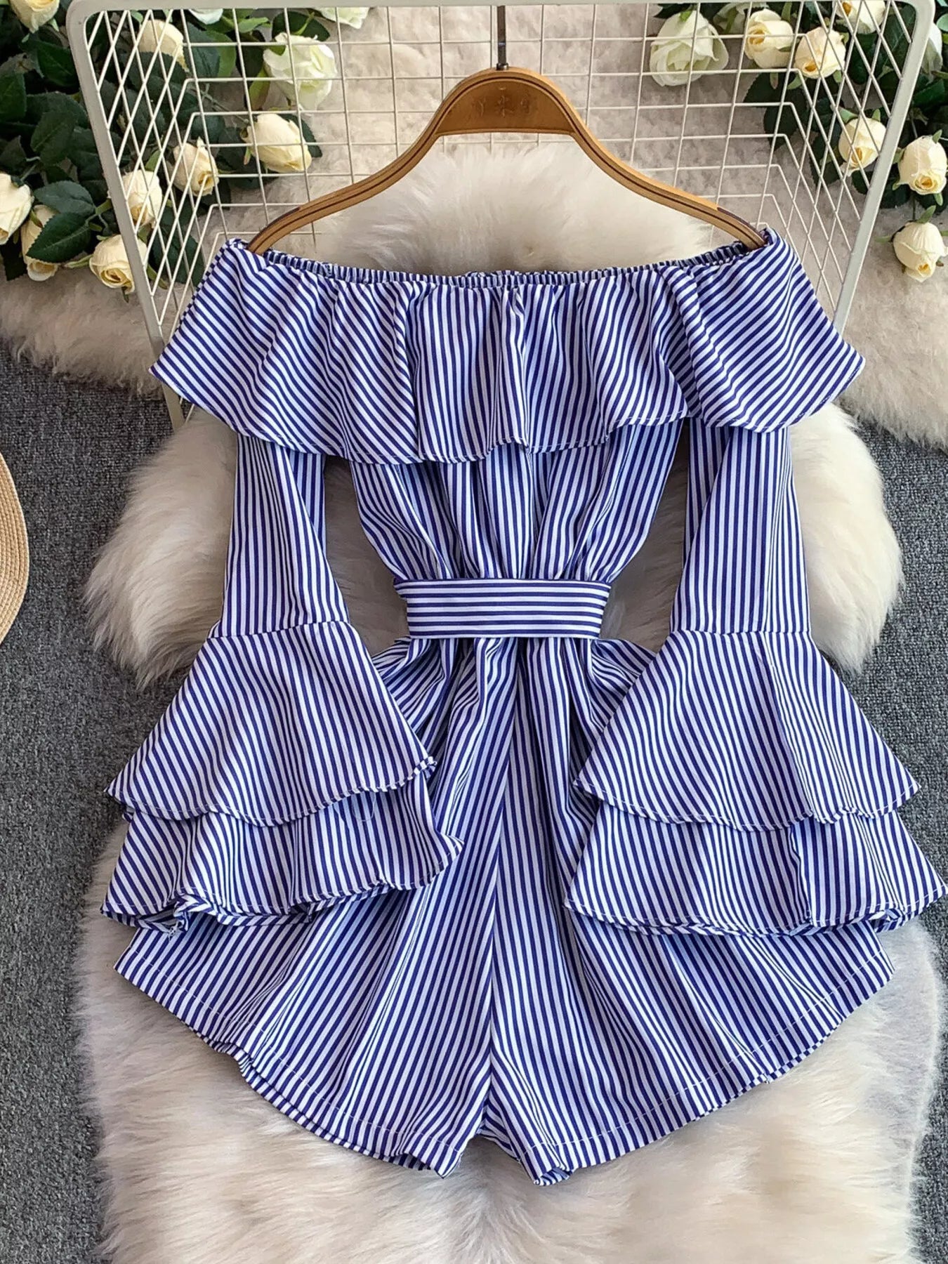 Off-Shoulder Flounce Sleeve Romper Trendsi