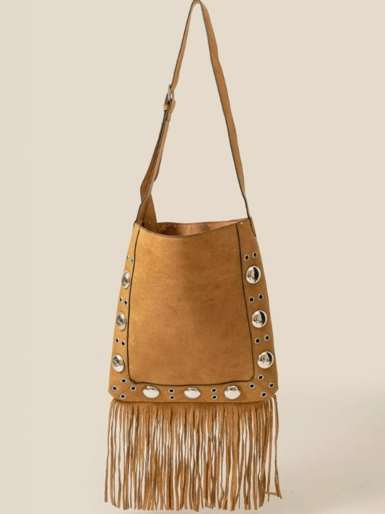 Fame Faux Suede Grommet Accent Fringe Tote Bag Trendsi