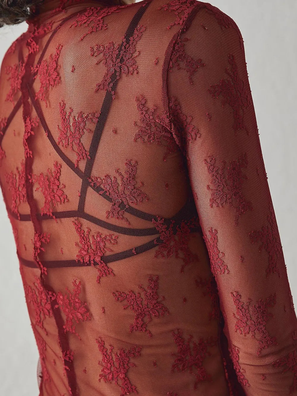 Lace Mock Neck Long Sleeve Blouse 