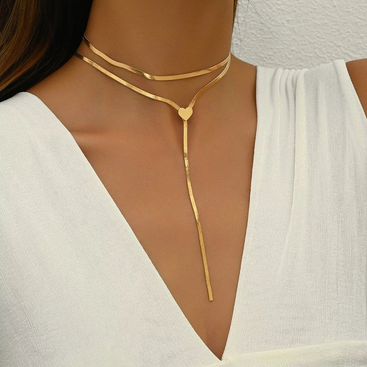 2 Piece 18K Gold-Plated Heart Necklace 