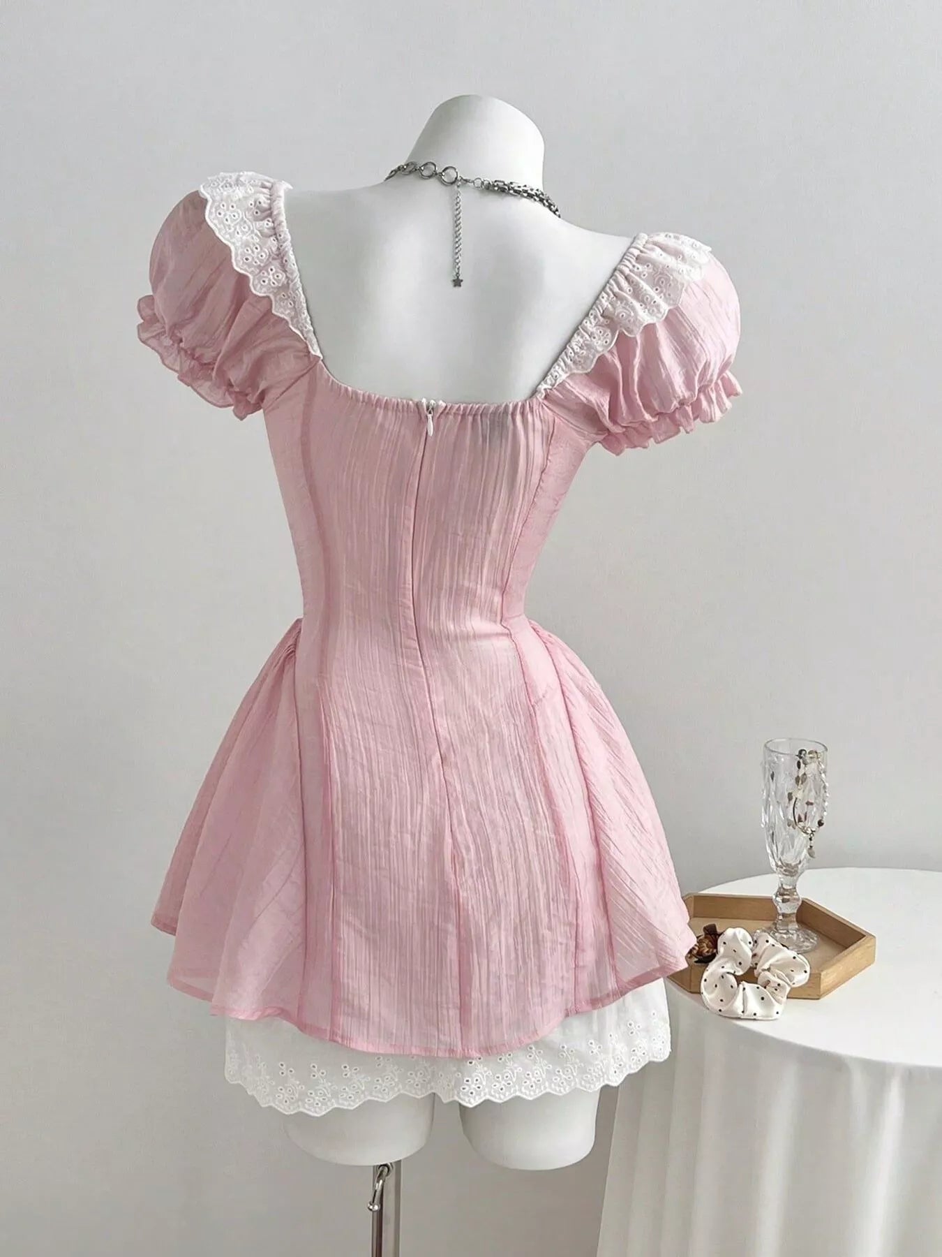 Lace Detail Cap Sleeve Dress Trendsi