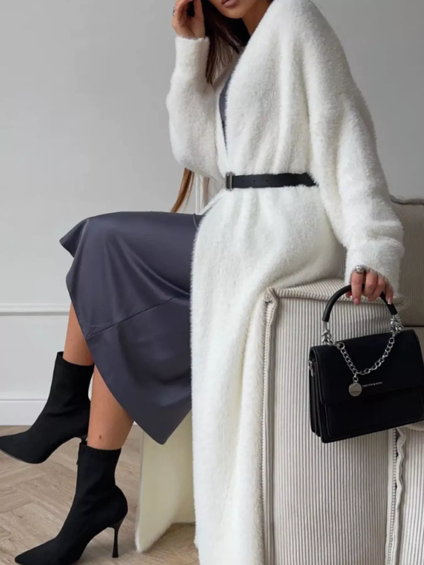 Fuzzy Open Front Longline Cardigan 