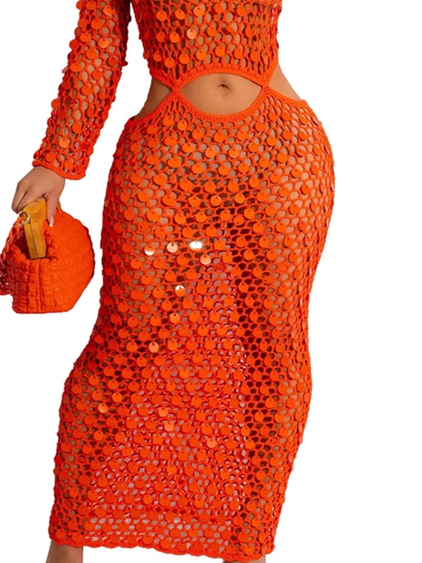 Sequin Mesh Cutout Maxi Dress 