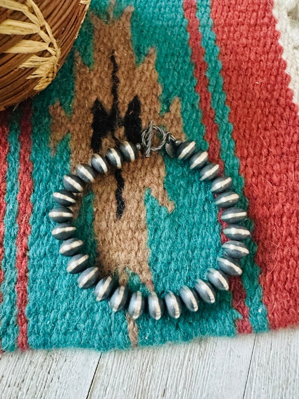 Handcrafted 9mm Saucer Sterling Silver Pearl Beade Nizhoni Traders LLC