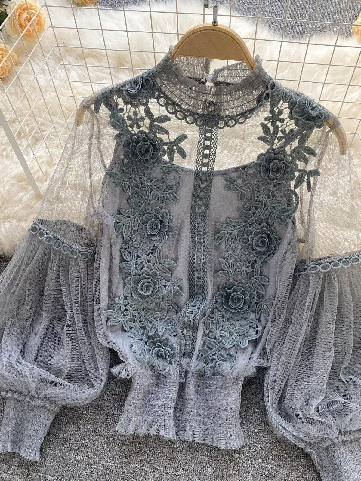 Floral Lace Blouse & Cami Set Trendsi