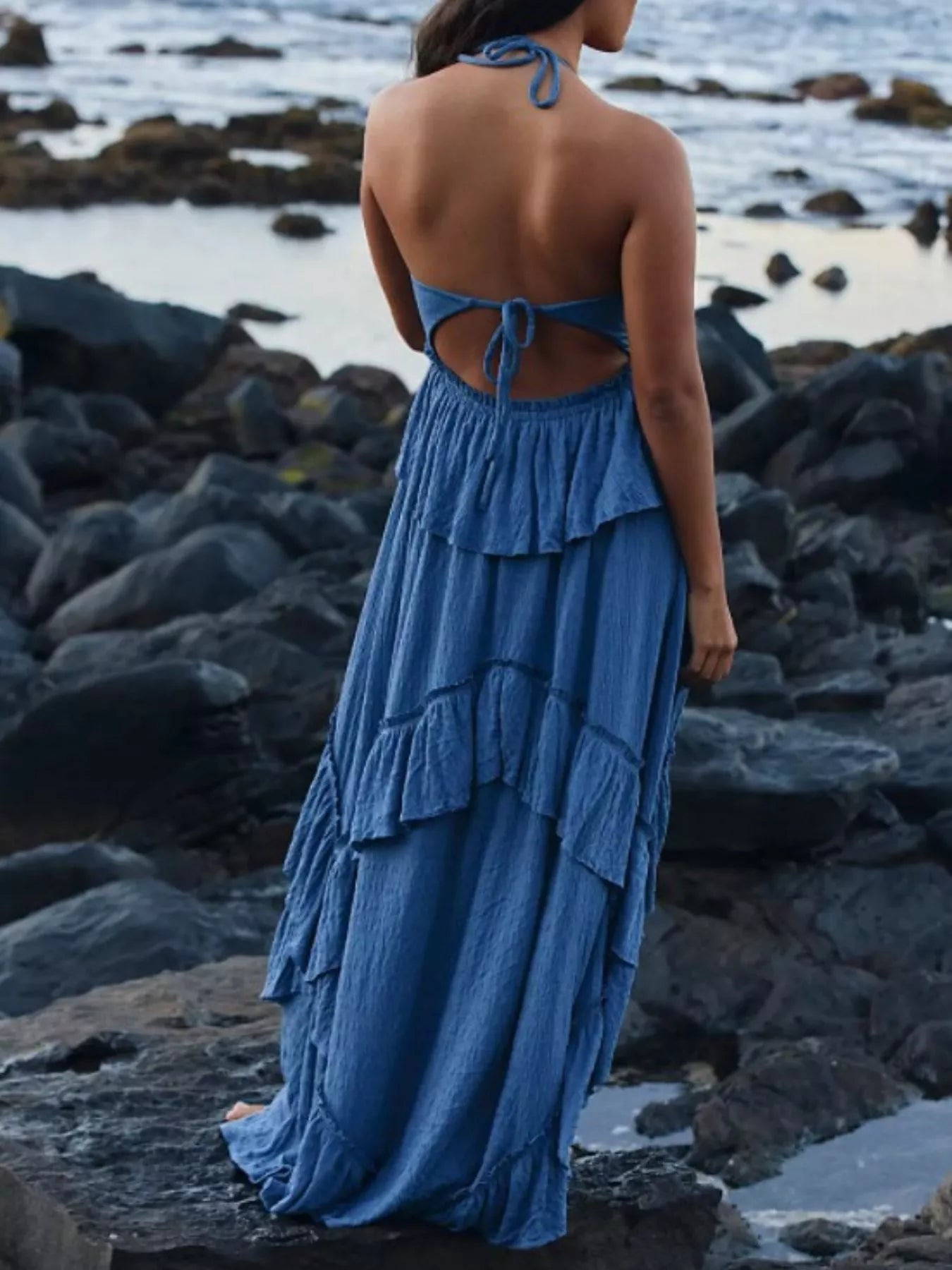 Ruffled Halter Neck Maxi Dress 