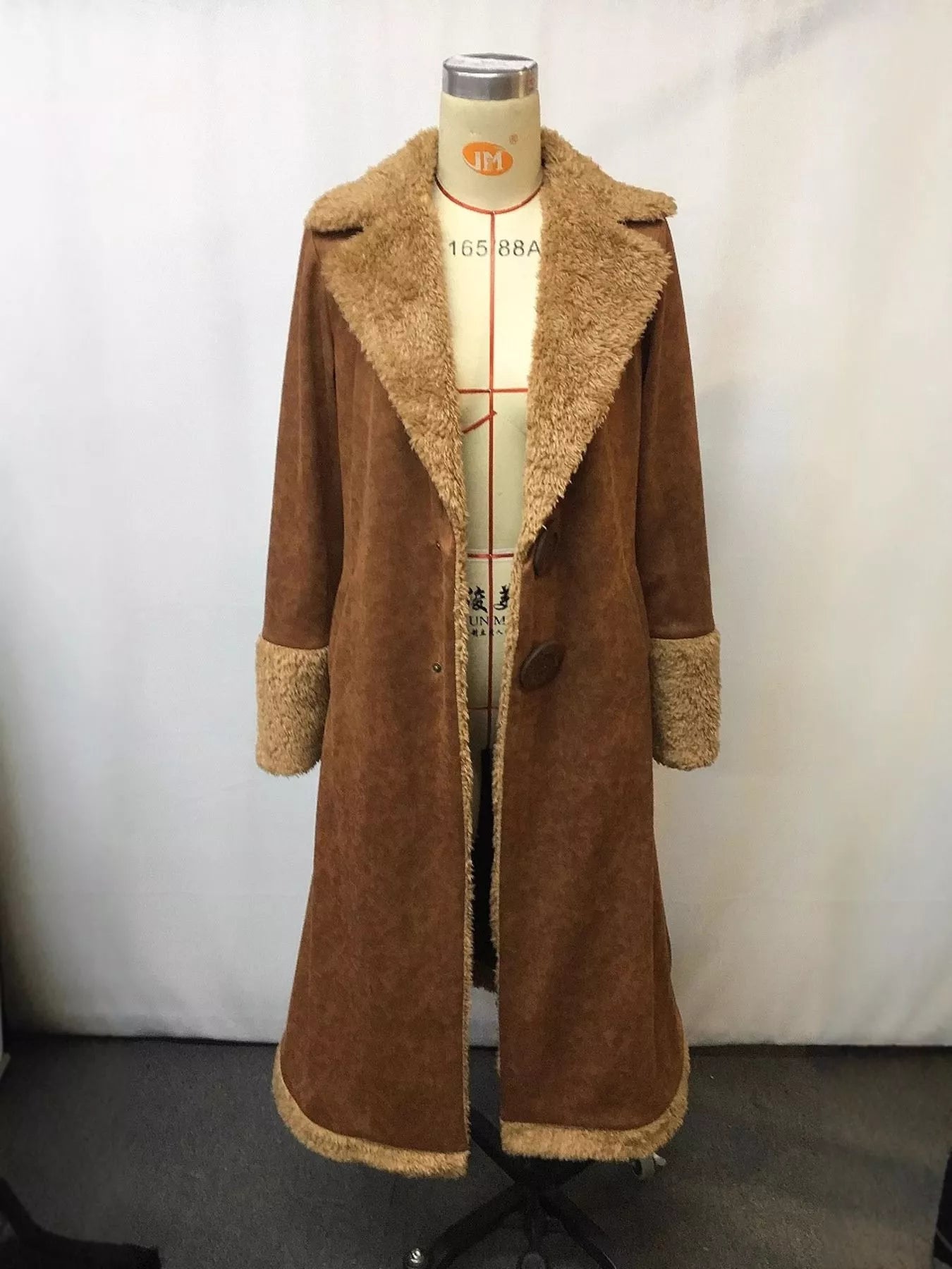 Full Size Vintage Faux Fur Trim Longline Coat Plus Size 