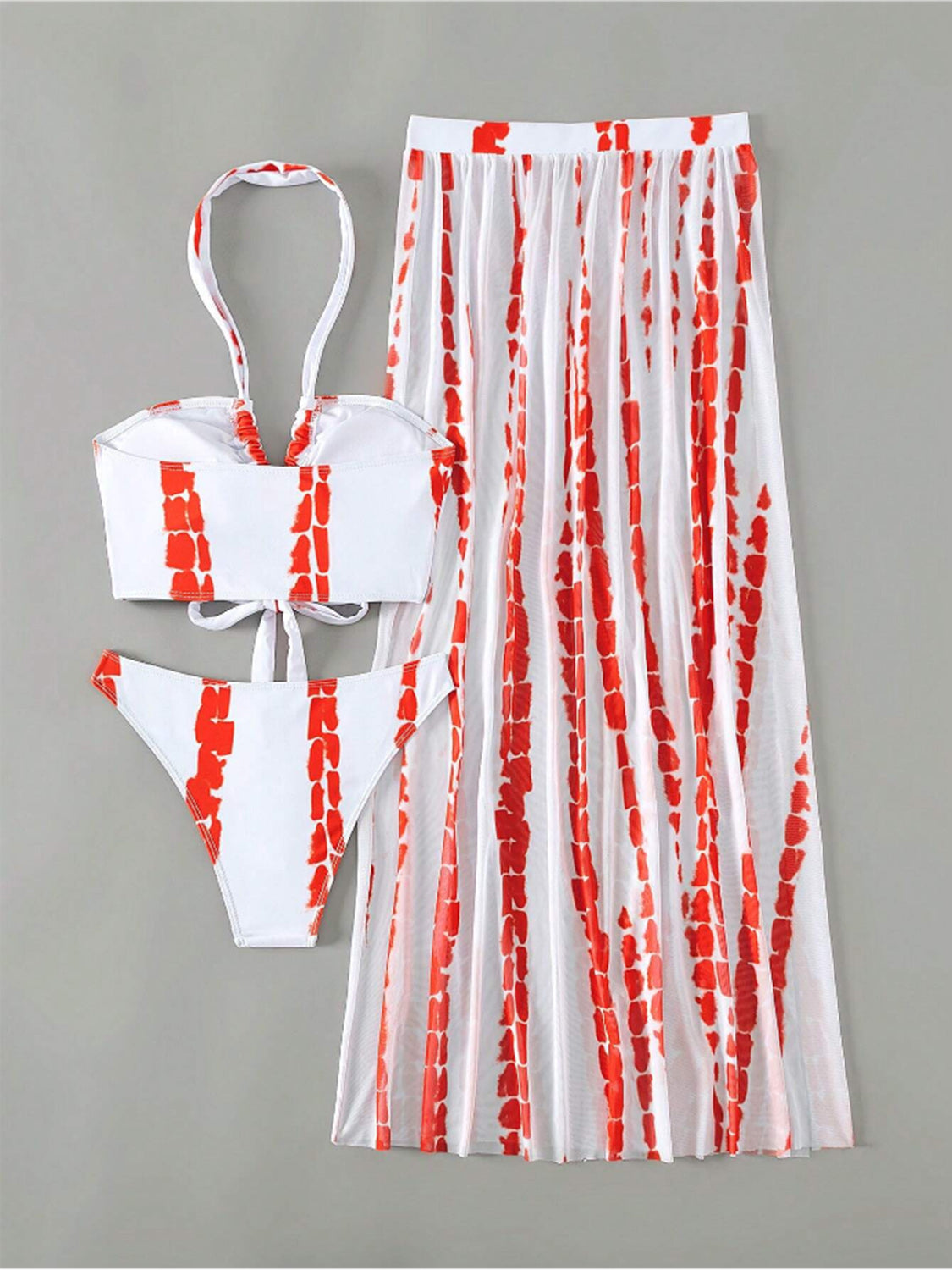 Printed Halter Neck Three-Piece Swim Set Trendsi