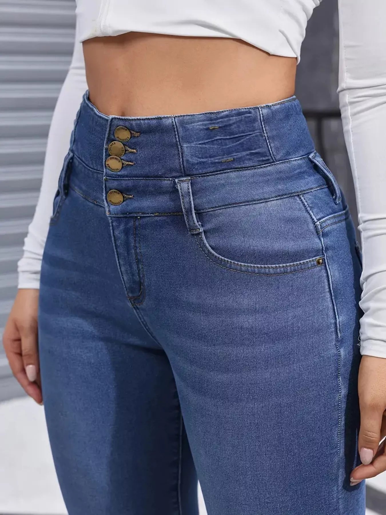 High Waist Button Fly Skinny Jeans Trendsi