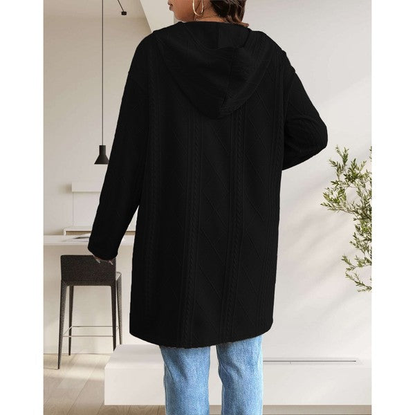 Womens Long Cardigans Cable Knitted Open Front 