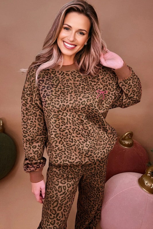 Leopard Contrast Trim Top and Pants Set JUNIPER BLVD