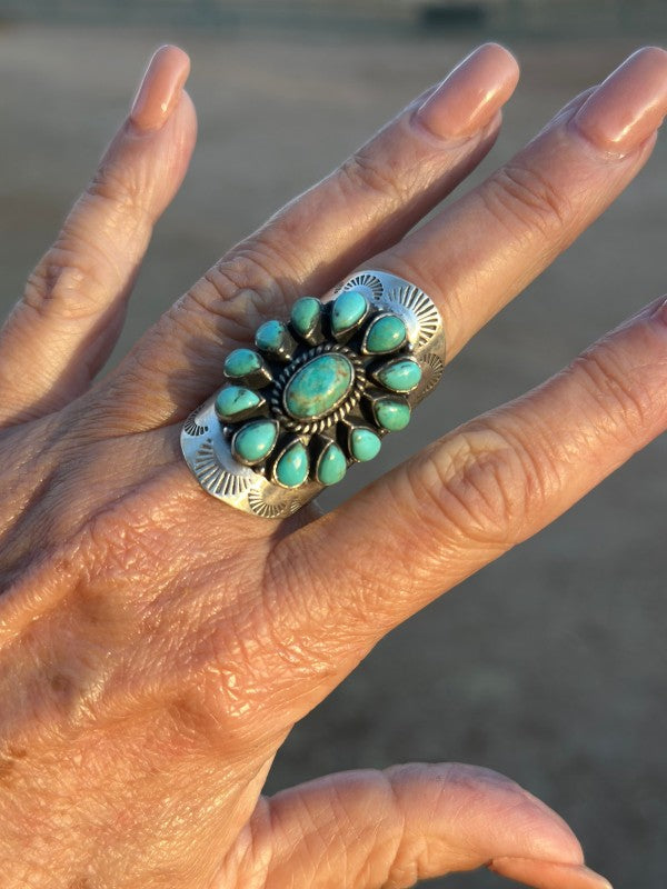 Handmade Emerald Valley Turquoise Cluster & Sterling Silver 