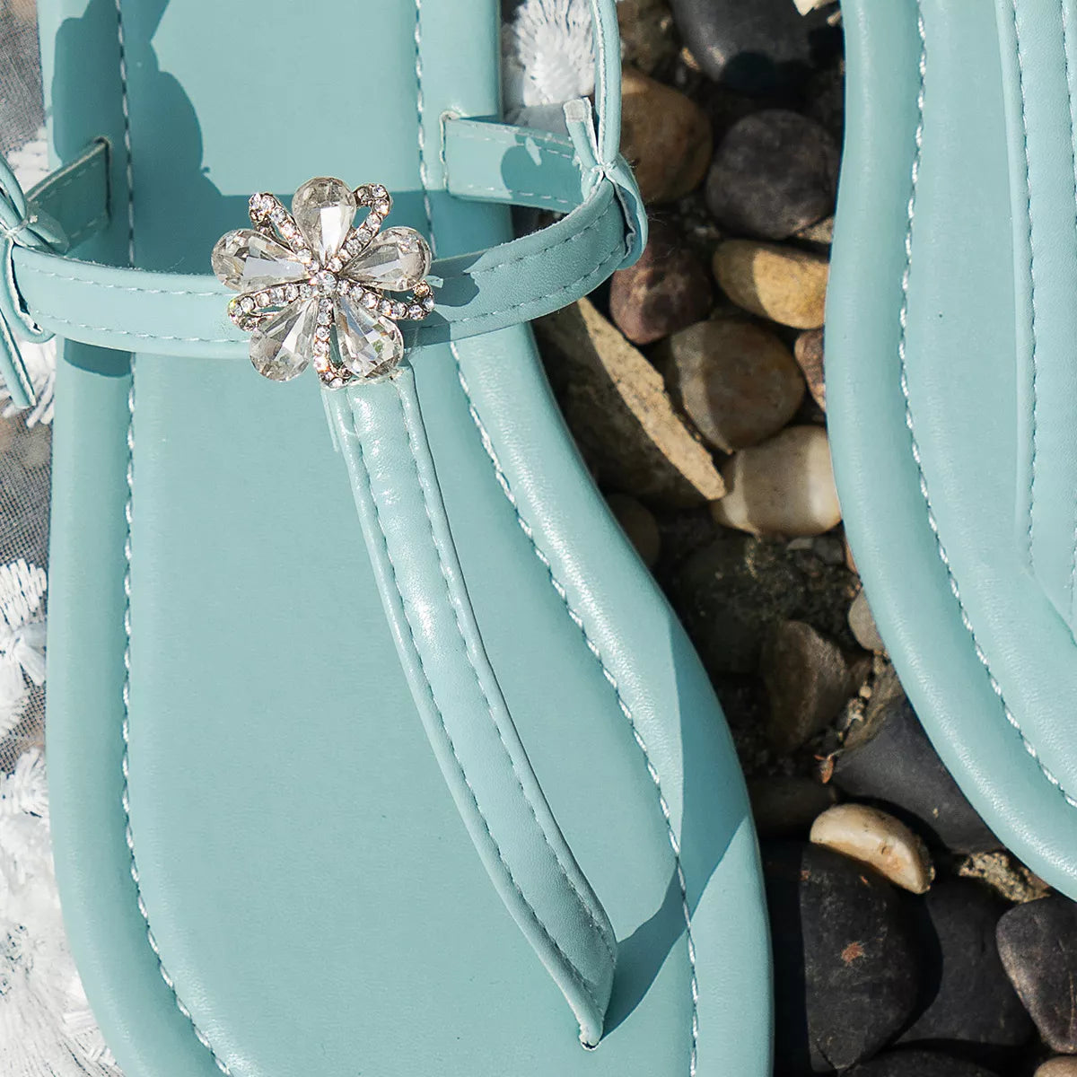 Floral Embellished Thong Sandals 