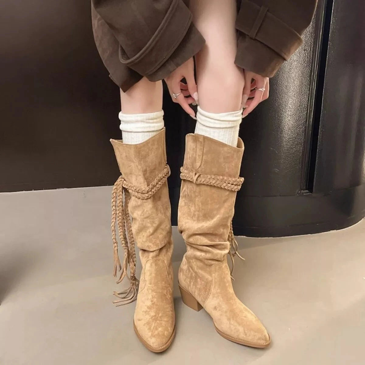 Point Toe Block Heels Boots 