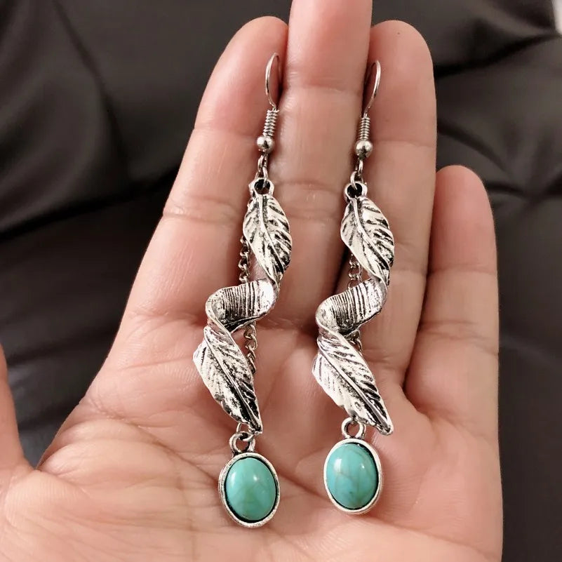 Alloy Leaf Artificial Turquoise Earrings Trendsi