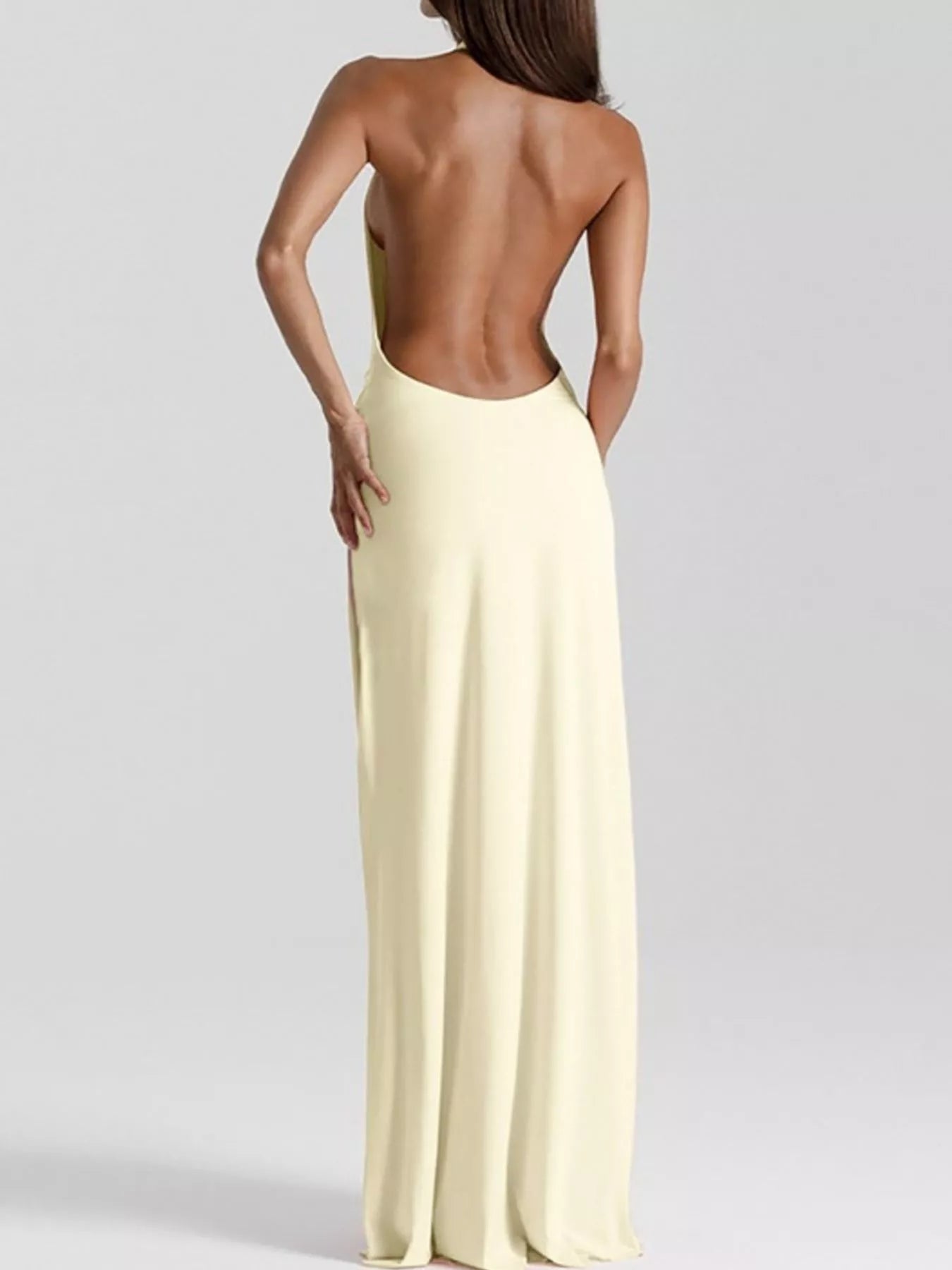 Split Backless Halter Neck Maxi Dress Trendsi