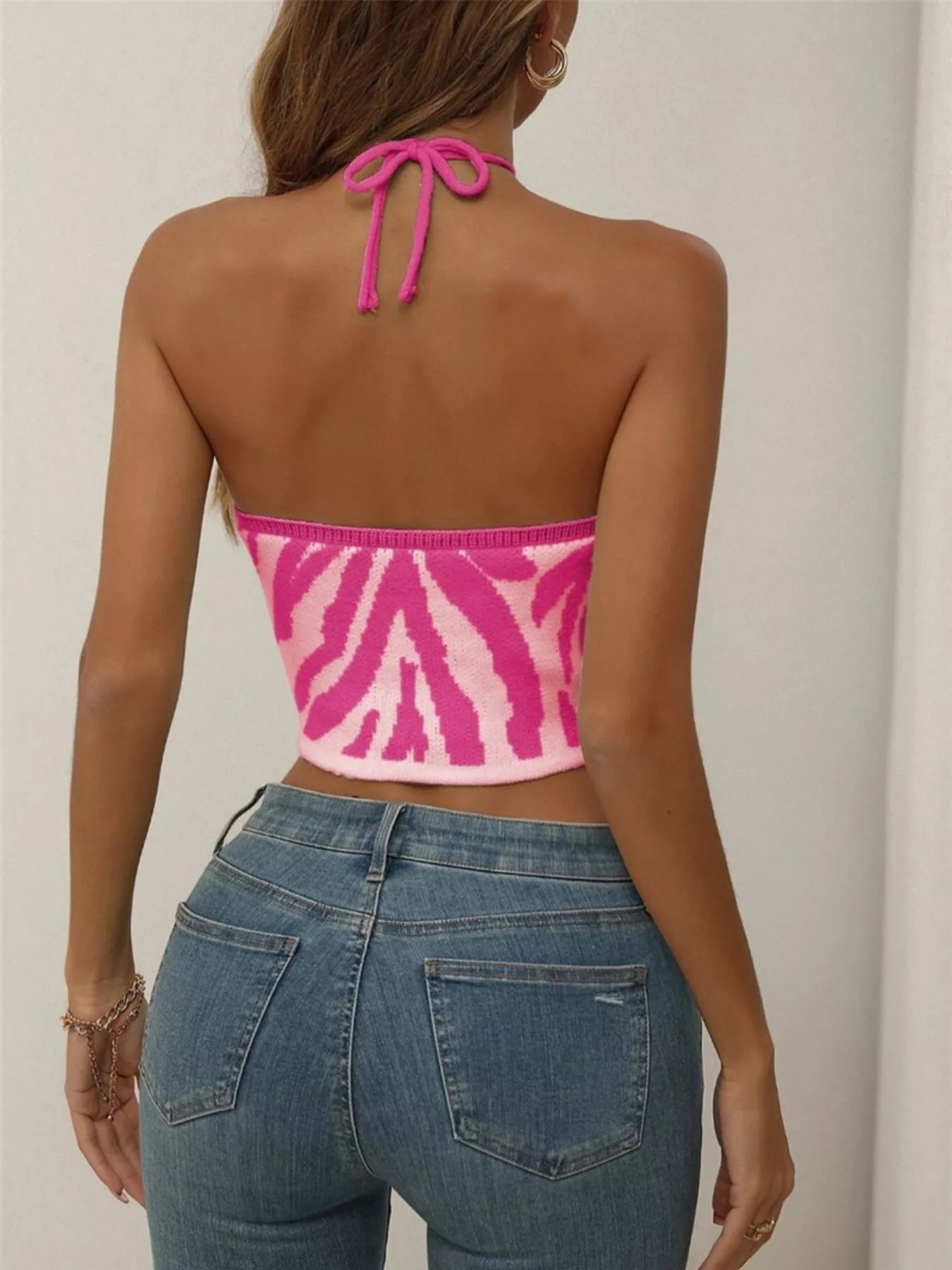 Contrast Halter Neck Knit Cami Trendsi