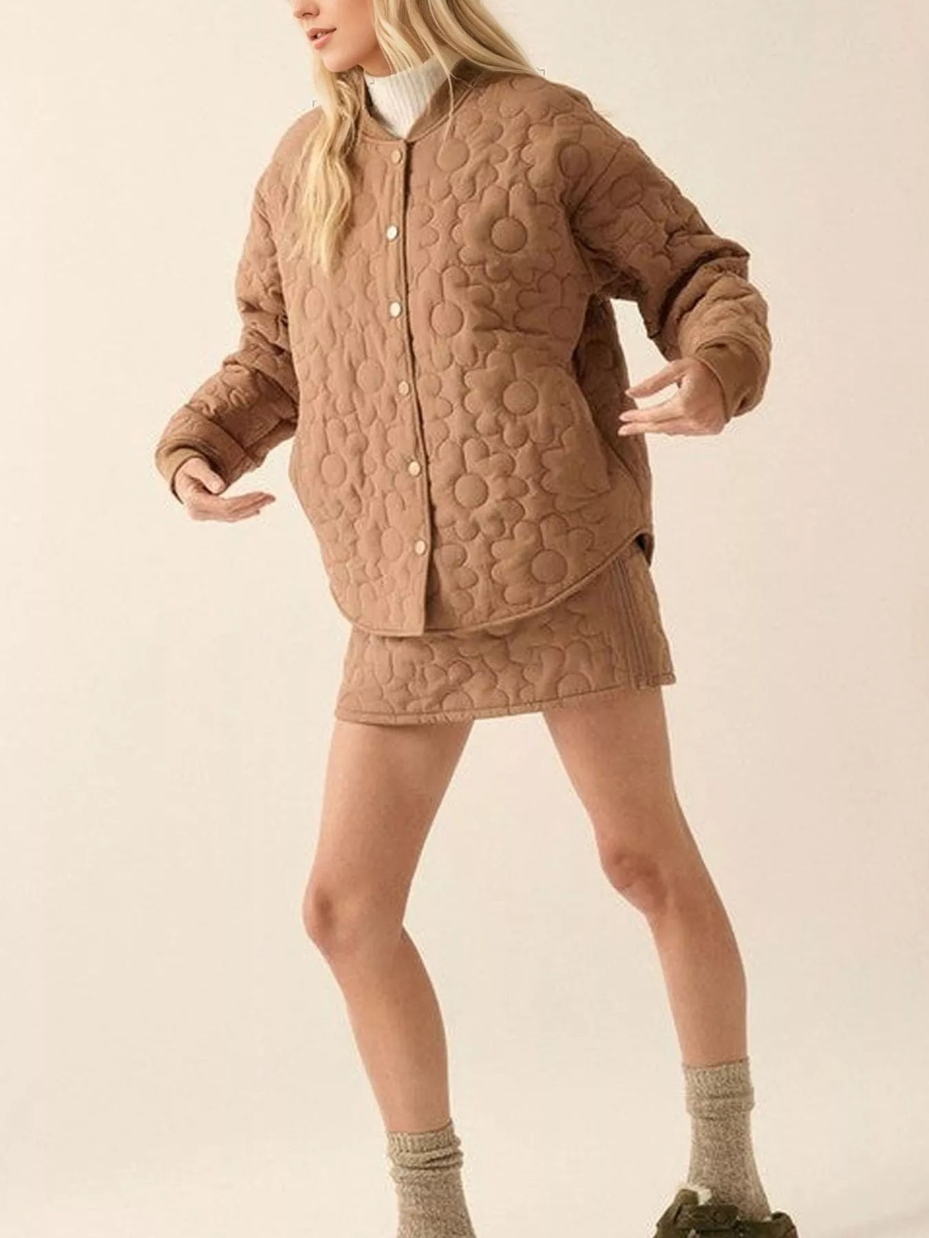 Textured Snap Down Outerwear Trendsi