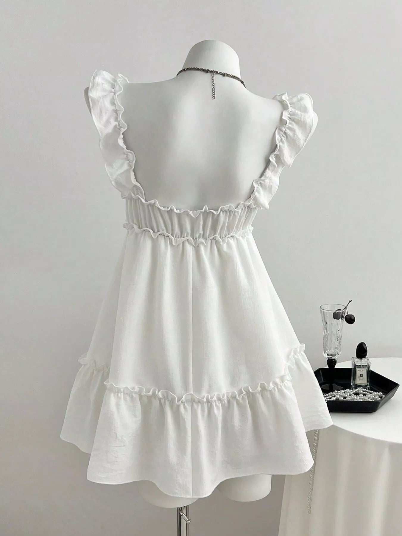 Frill Tie Front Mini Dress Trendsi