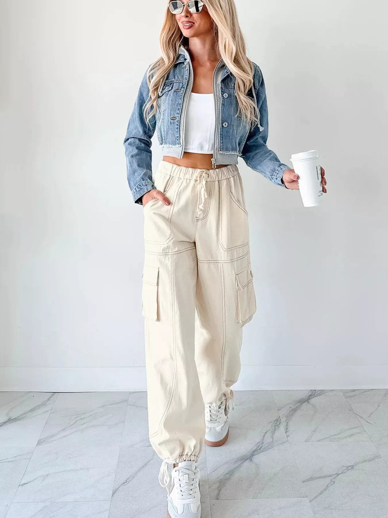 Distressed Zip Up Cropped Hooded Denim Jacket Trendsi