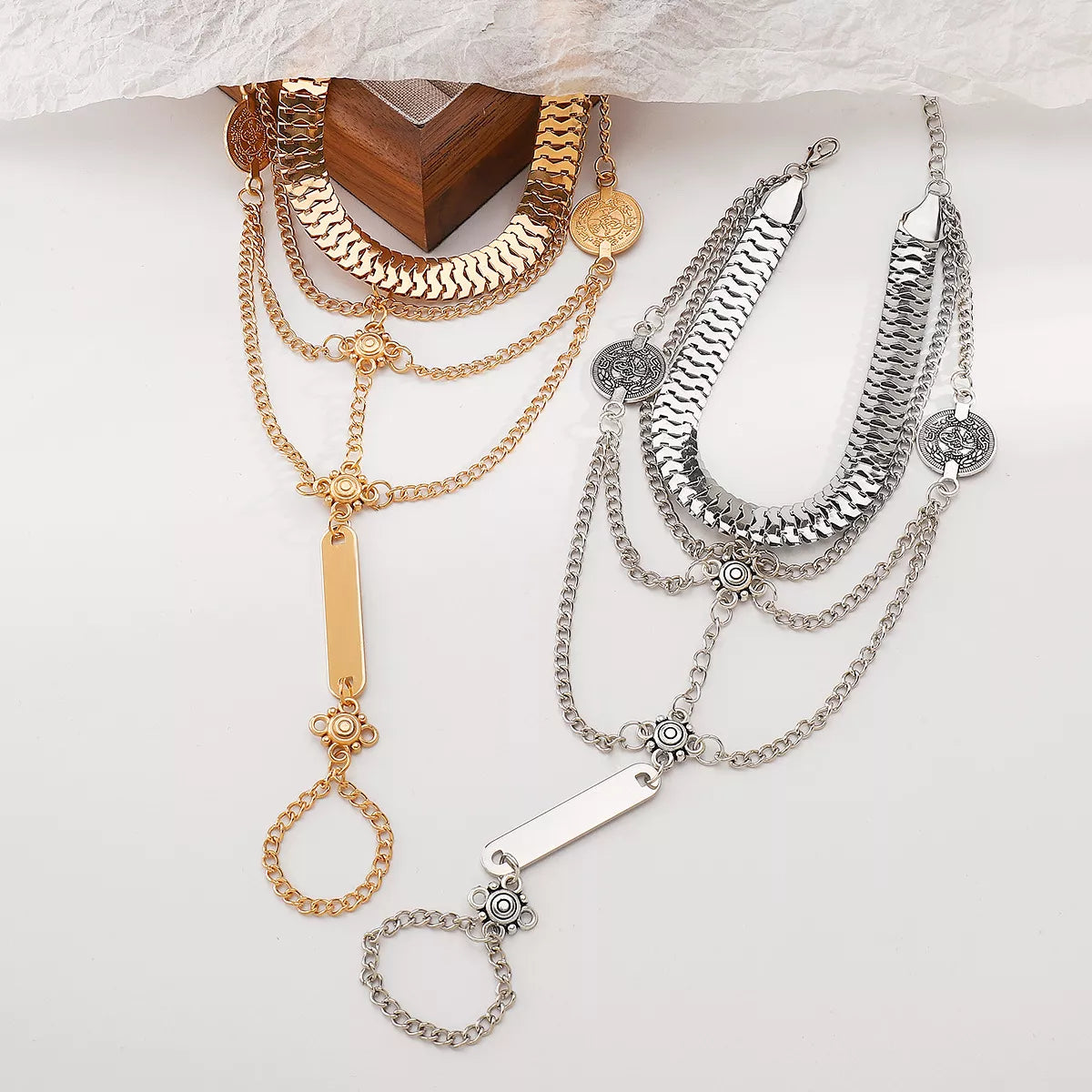 Multi Layered Chain Bracelet with Finger Ring Trendsi